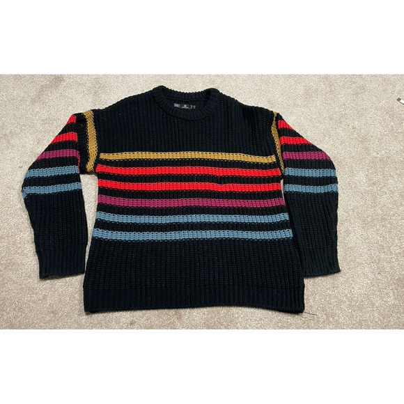 Volcom Size L Women's Move On Up Black Sweater With Rainbow Stripes - Picture 1 of 8